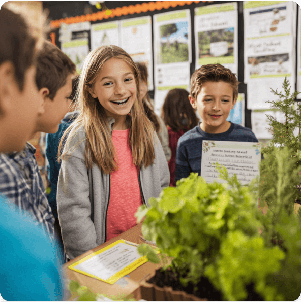 Young people learning about trees in the classroom