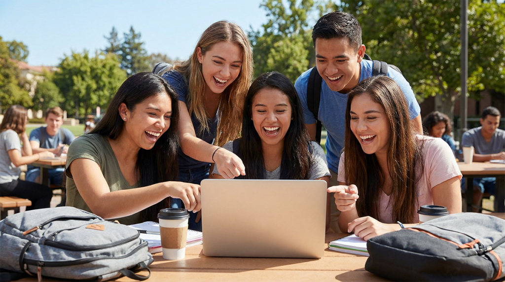 Students viewing a digital fundraising page on a laptop during a no selling TreeRaise campaign.