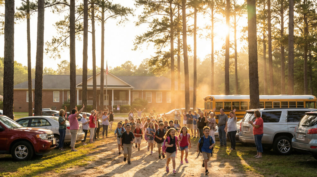 A group of young students at a field trip.